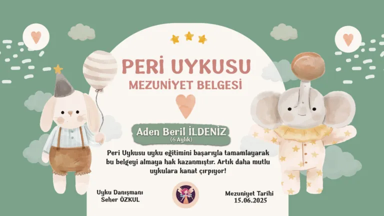 Aden Beril Ildeniz bebeğin Peri Uykusu uyku eğitimi mezuniyet sertifikası